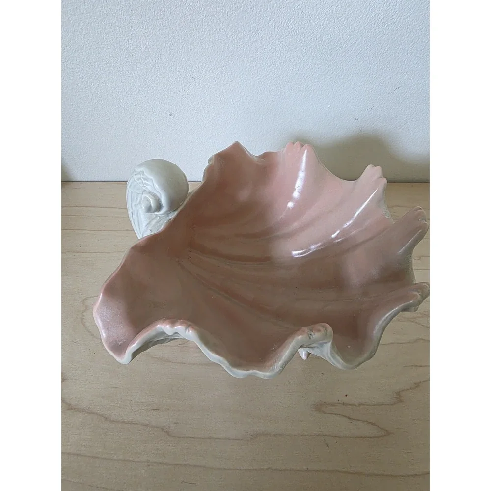 Vintage Fitz and Floyd Coquille Shell Bowl Conch Footed Coastal Pink White 1976